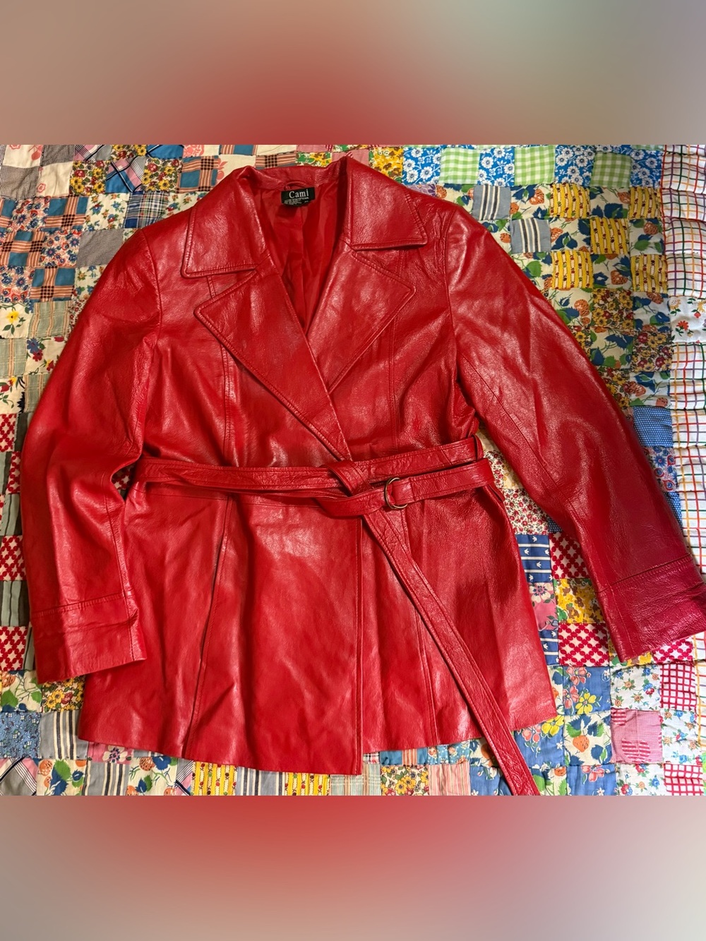 VTG 90s/Y2k Red Leather Blazer Belted Jacket Avant Garde Style XL Goth Punk
